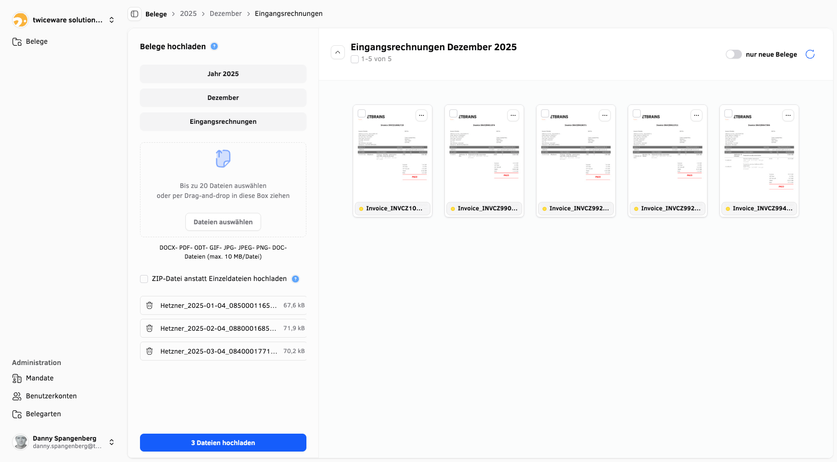 Beleg-Portal für eine Anwaltskanzlei